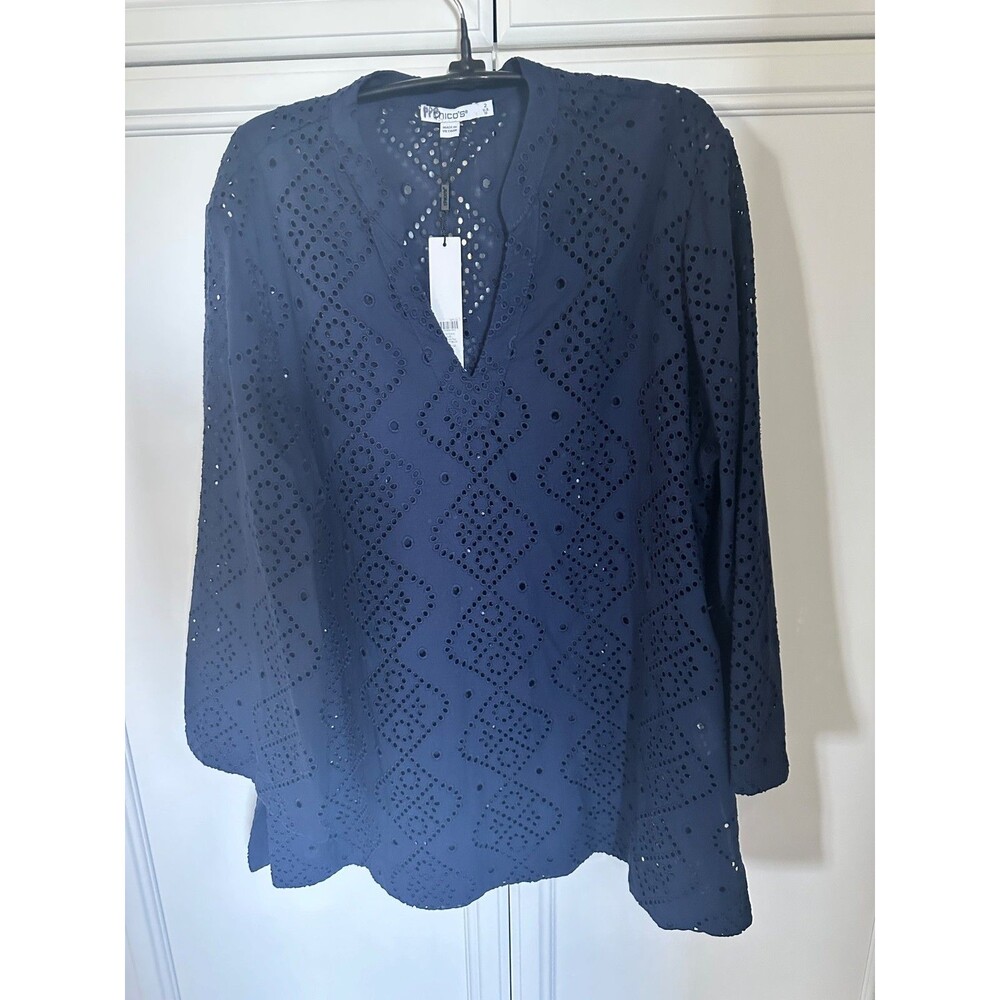 Chico's No-Iron Passport Blue Popover Tunic Chico’s 2 (Large / US 12) NWT